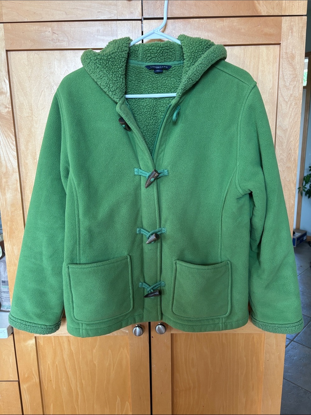 Lands' End Kids Green Hooded Pea Coat with Toggle Closures-Size Medium-